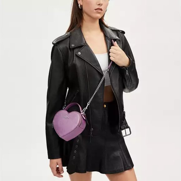 😊 Coach Heart Crossbody Silver/Metallic Lilac - Picture 4 of 11
